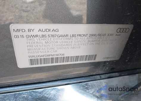 2015 Audi A8 3.0T from USA, damaged, VIN WAUJGAFD8FN036706